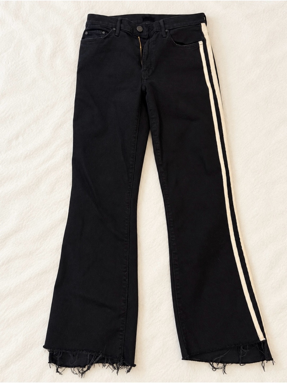 MOTHER Black Side Stripe Flare Jeans Raw Hem